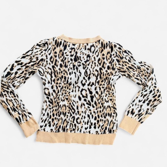 Leopard knit ribbed sweater size small in Brown cream black knitwear long sleeve - Picture 6 of 6